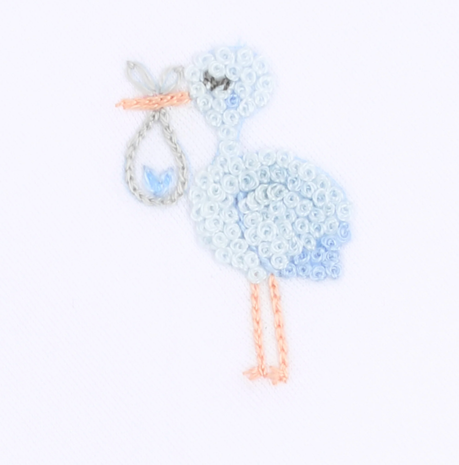 Blue Tiny Stork Emb Footie