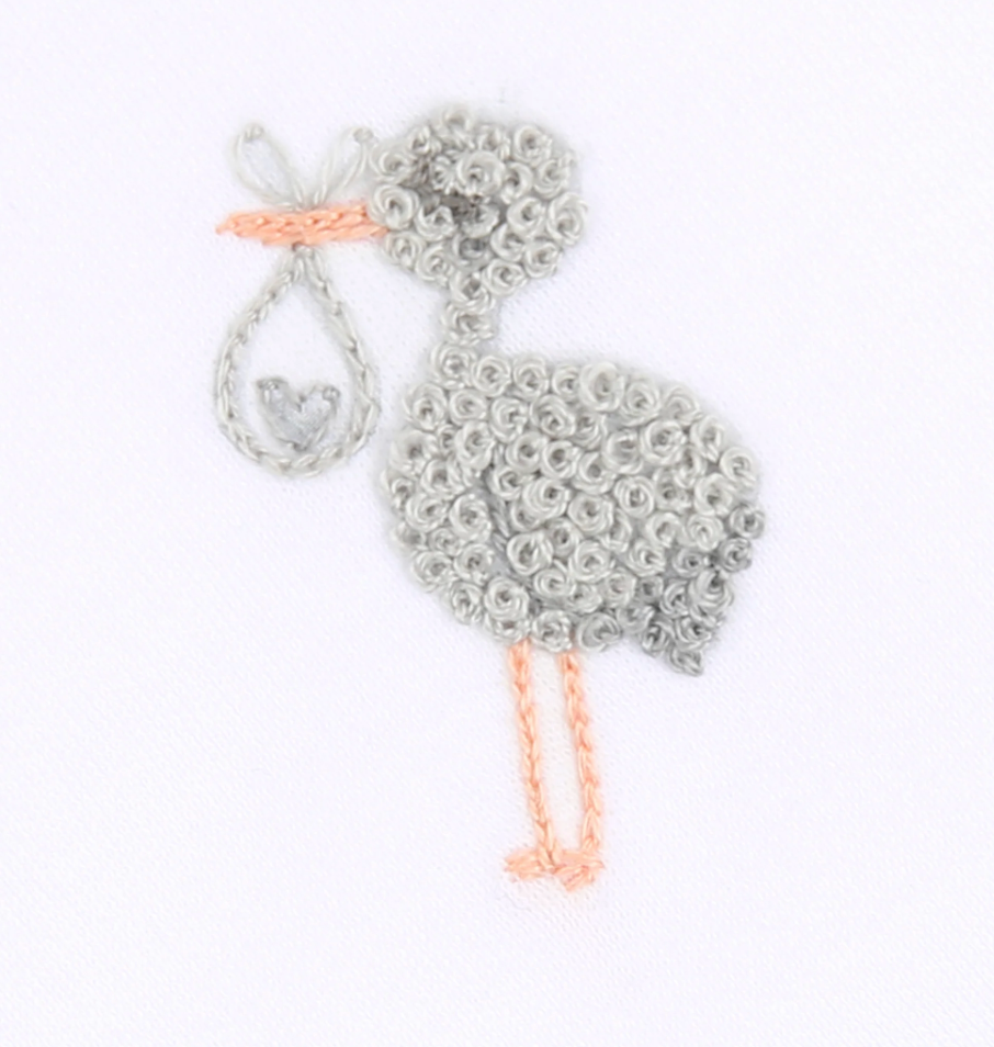 Grey Tiny Stork Emb Footie