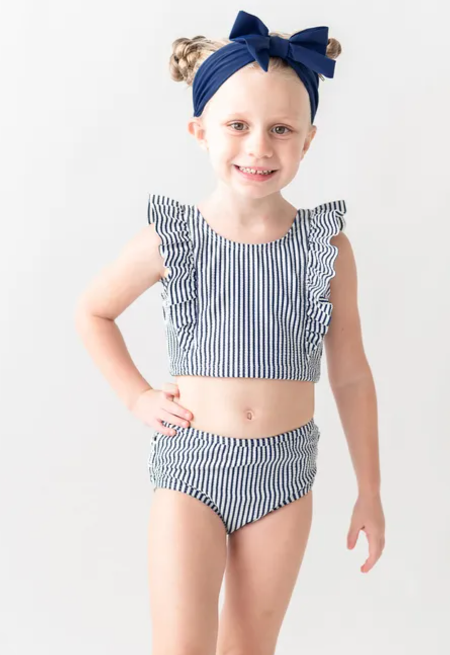 Navy Seersucker Waterfall Tankini