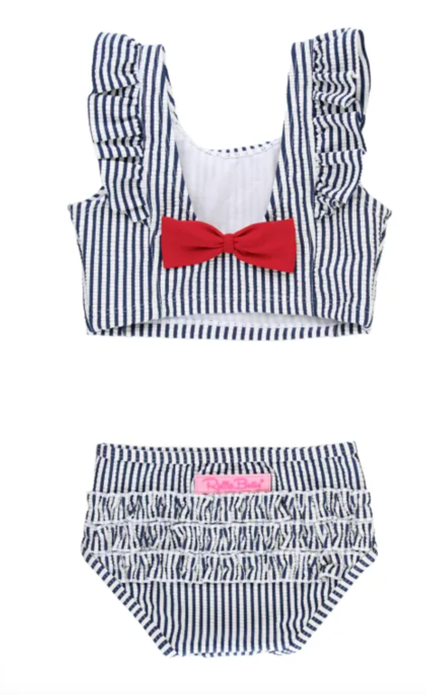 Navy Seersucker Waterfall Tankini