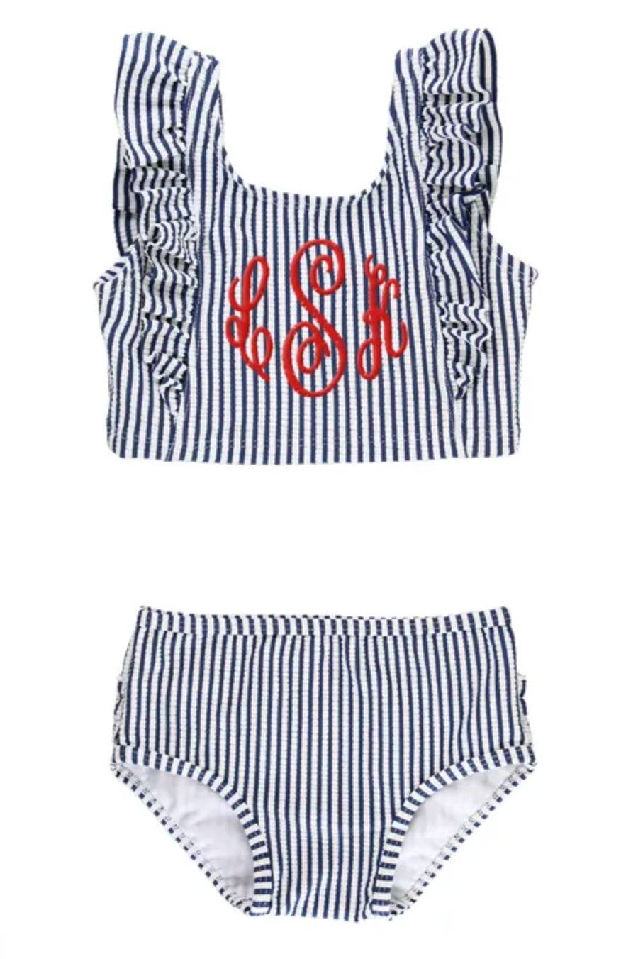 Navy Seersucker Waterfall Tankini