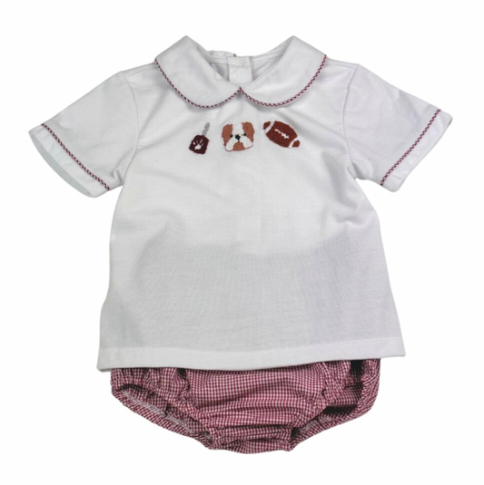 Maroon Bulldog French Knot Boys Diaper Set