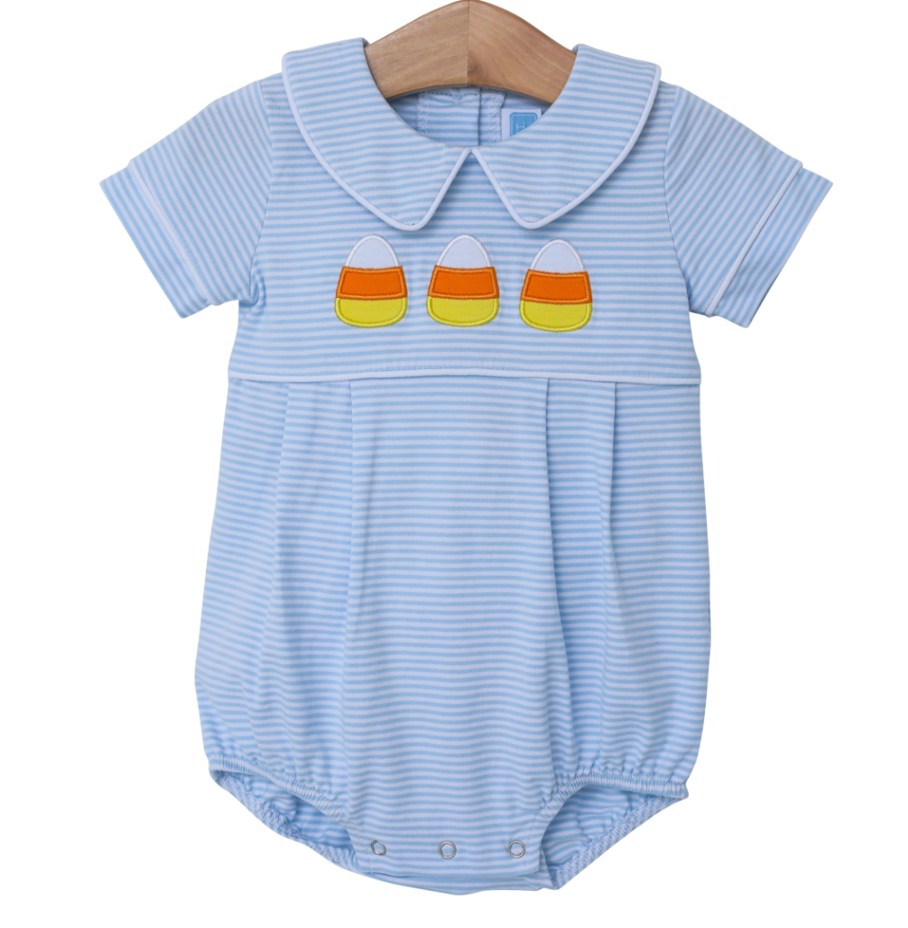 TSK Candy Corn Applique Bubble Blue Stripe