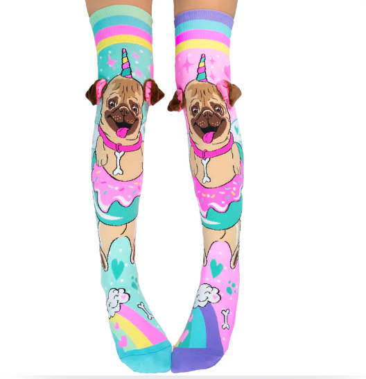 Pug Over the Knee w/Ears Socks