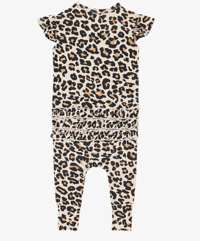 Posh Peanut Lana Leopard Ruffled Capsleeve Romper