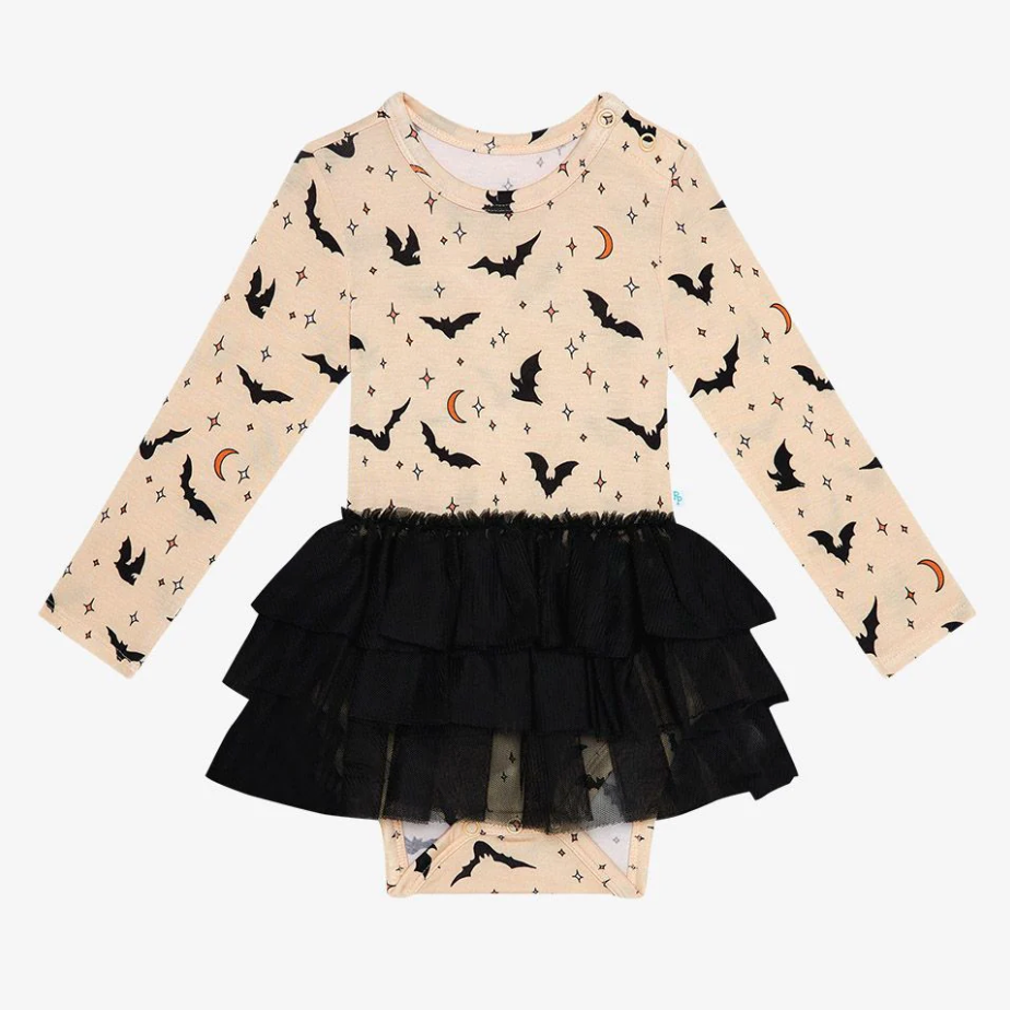 Posh Peanut Spooky Bats Tulle Skirt Bodysuit