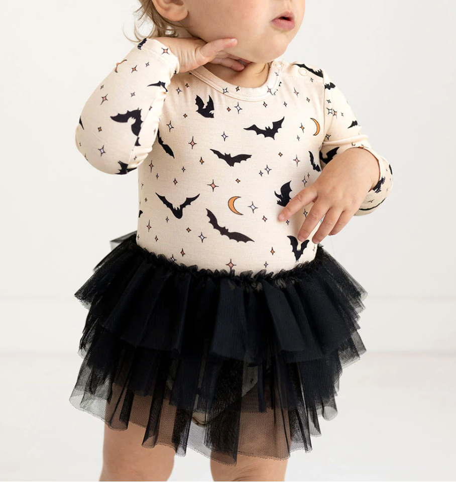 Posh Peanut Spooky Bats Tulle Skirt Bodysuit