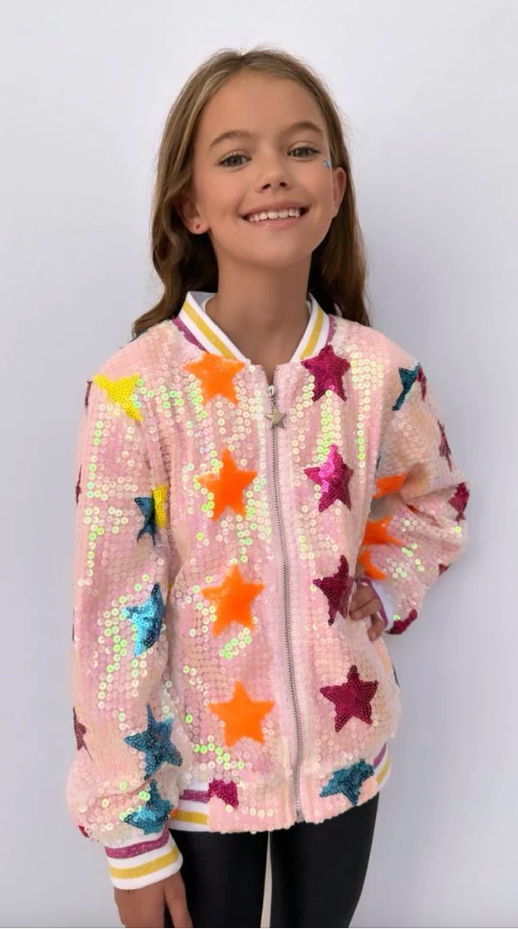 LB Rainbow Stars Sequin Bomber
