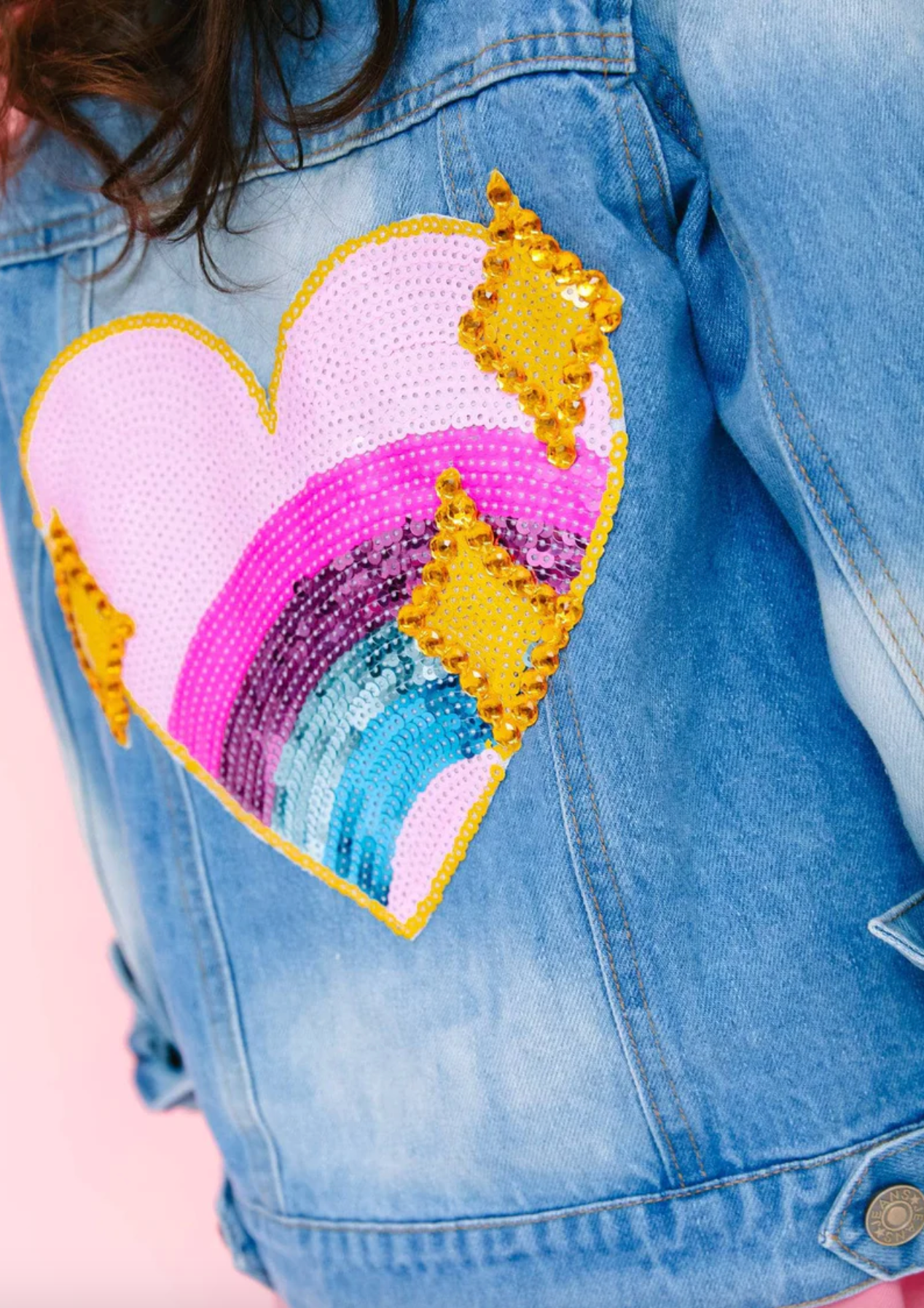 LB Sparkle Rainbow Heart Denim Jacket