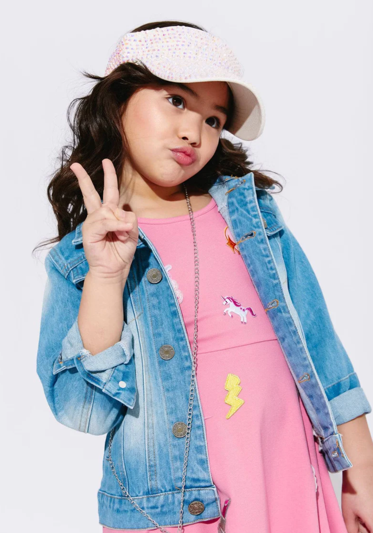 LB Sparkle Rainbow Heart Denim Jacket