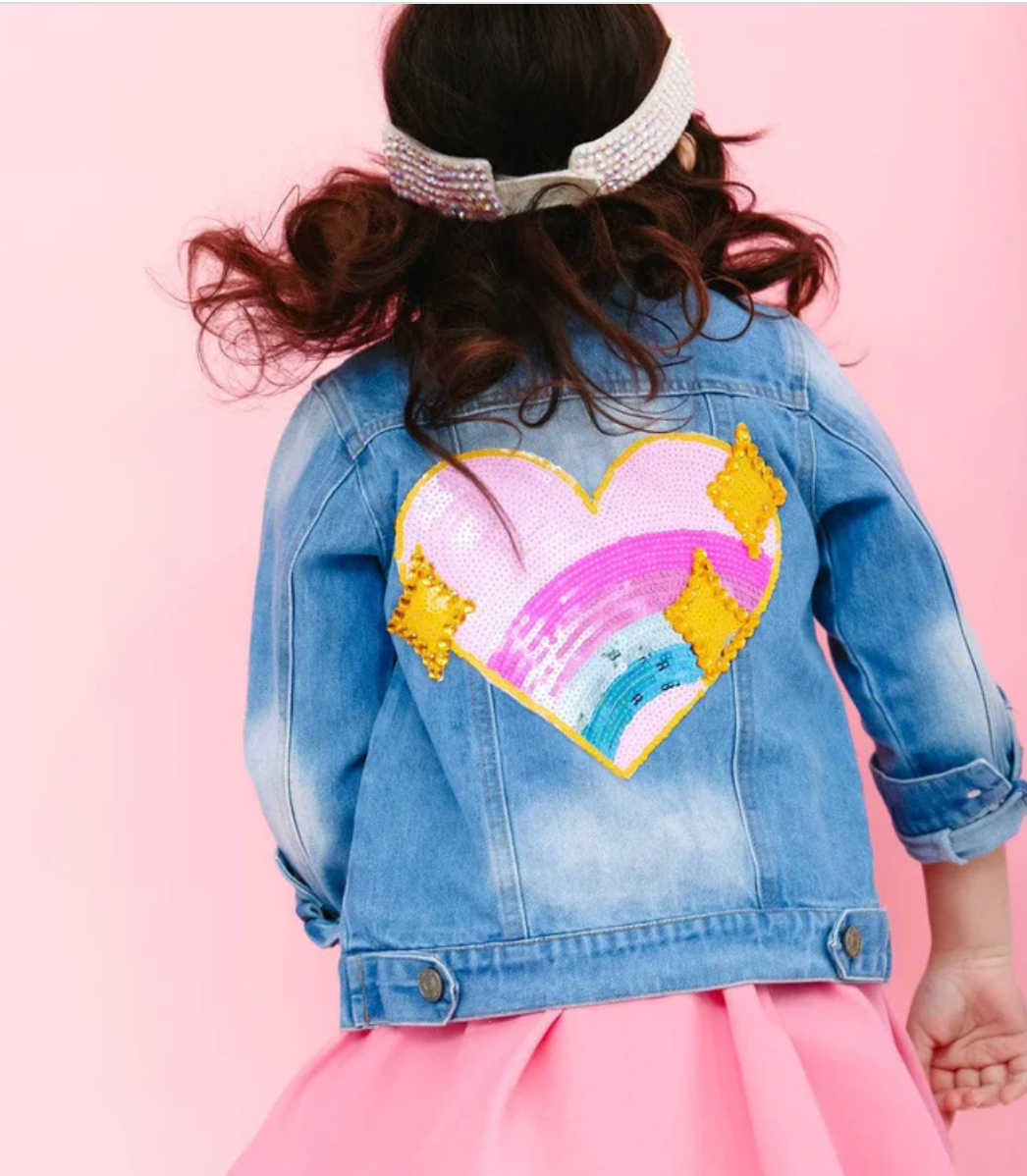 LB Sparkle Rainbow Heart Denim Jacket