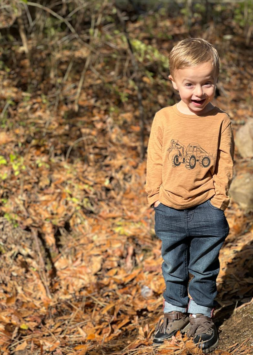 Tan Construction Cherokee Raglan Printed Tee