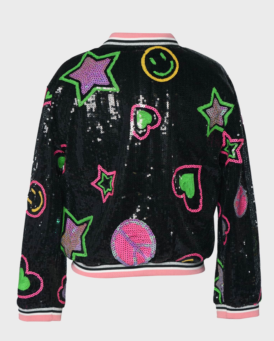 Sequin Emoji Jacket w/Faux Fur Lining