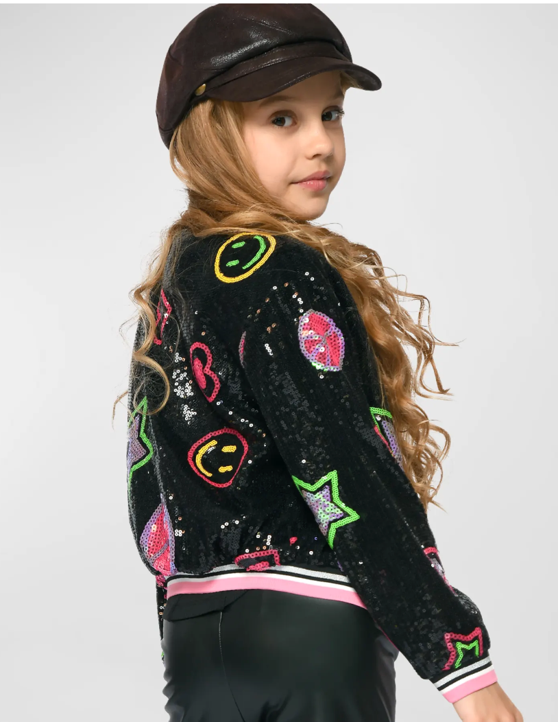 Sequin Emoji Jacket w/Faux Fur Lining