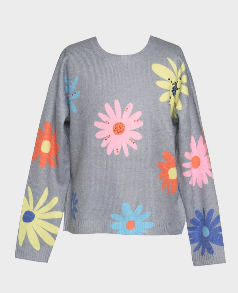 Printed All Over Flower Sweater