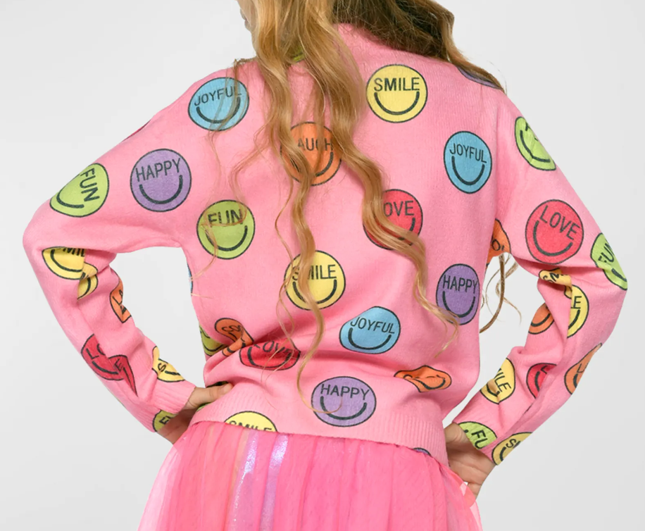 Pink Happy face Print Sweater