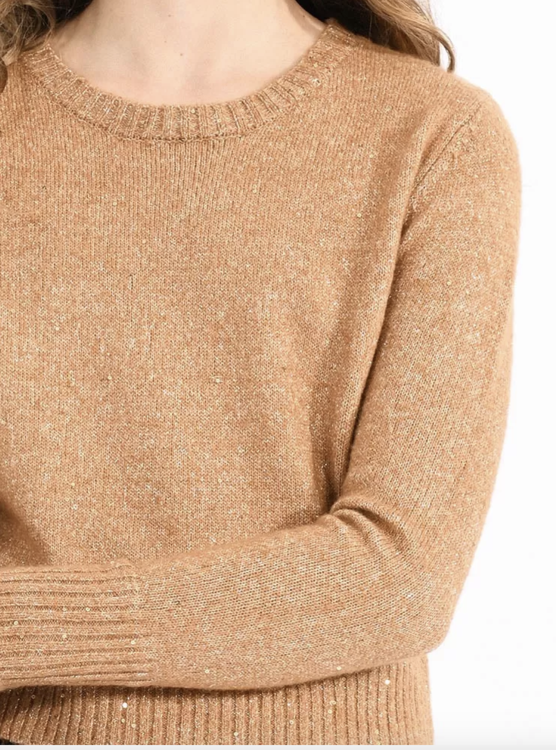 Camel Knit Sweater w/Iridescent Mesh