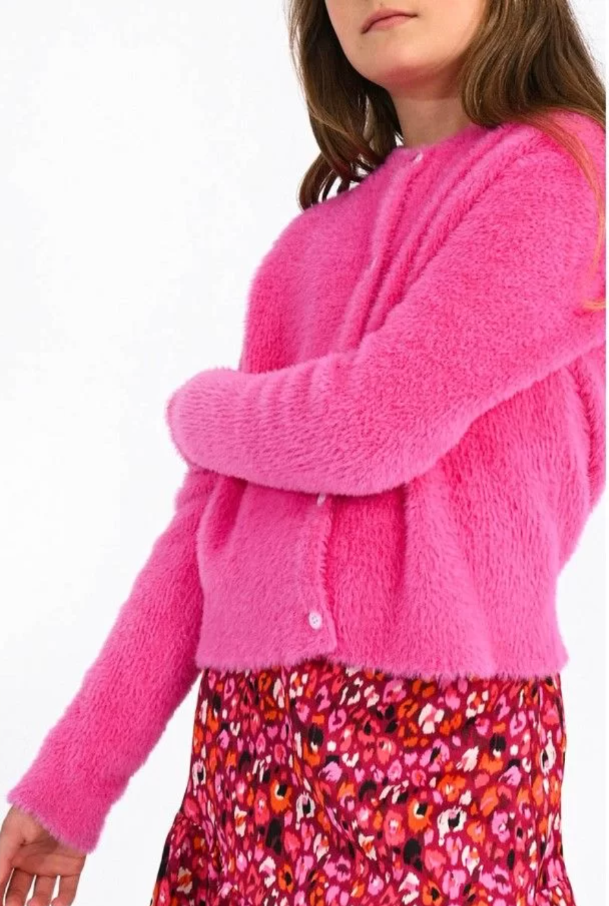 Pink Crewneck Cardigan