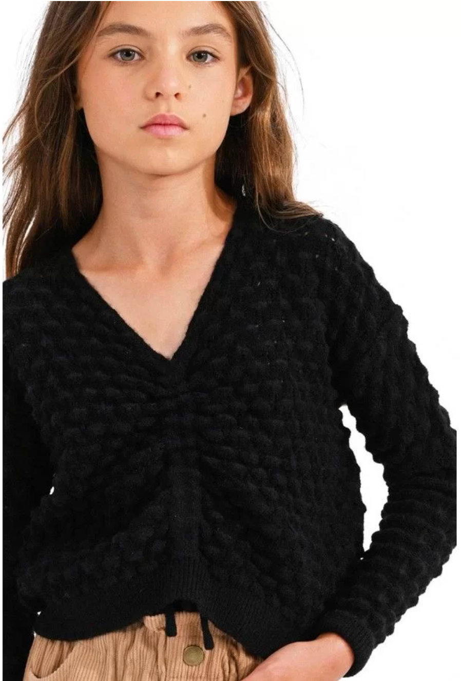 Black Popcorn Knit Sweater