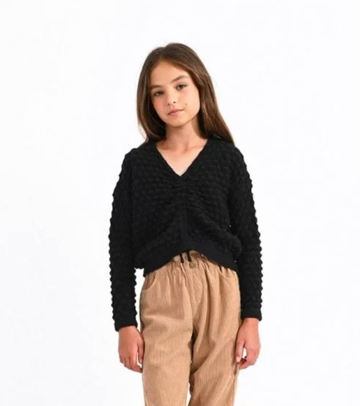 Black Popcorn Knit Sweater