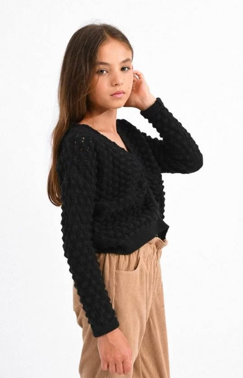 Black Popcorn Knit Sweater