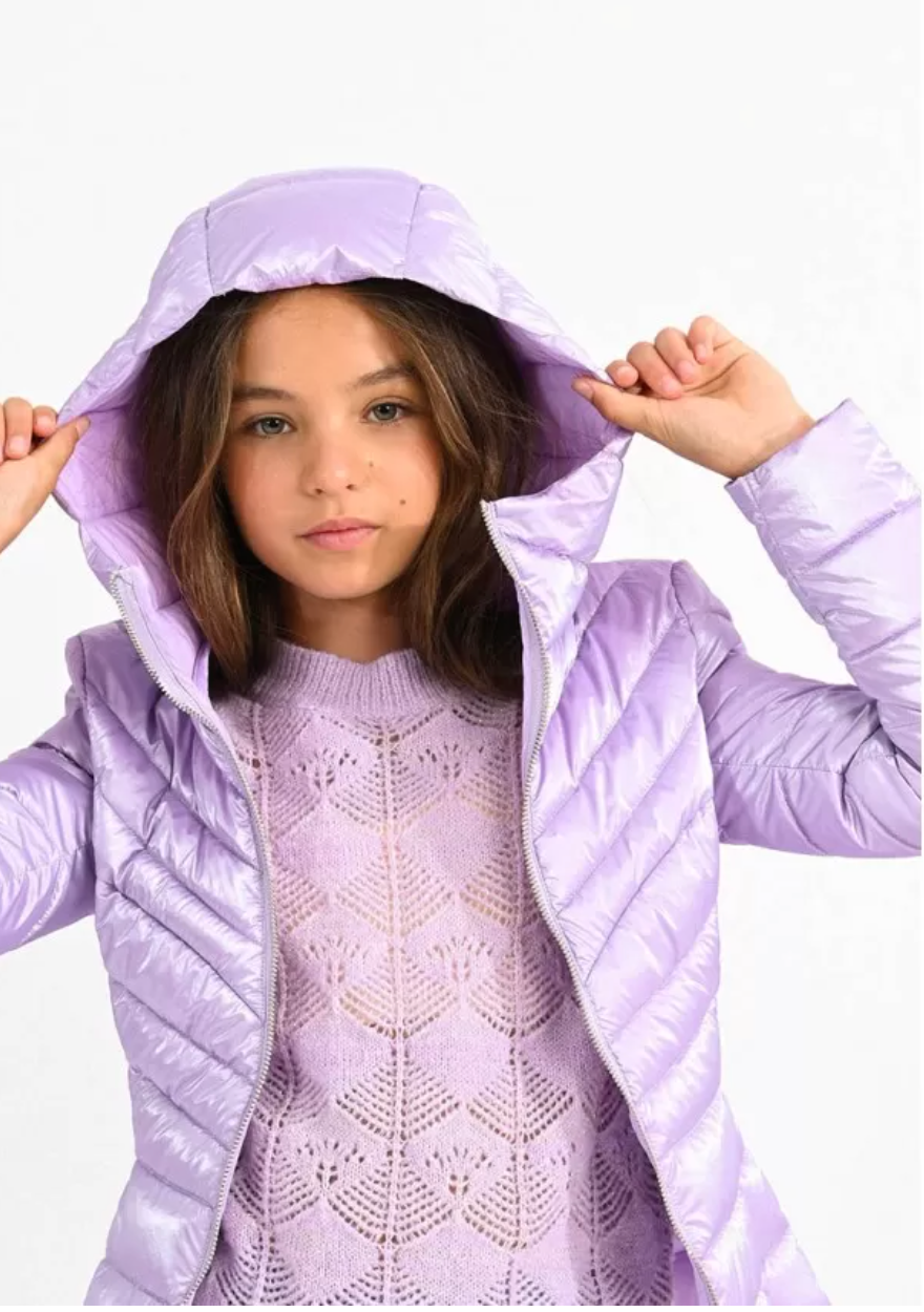 Purple Hooded Puffer Jacket