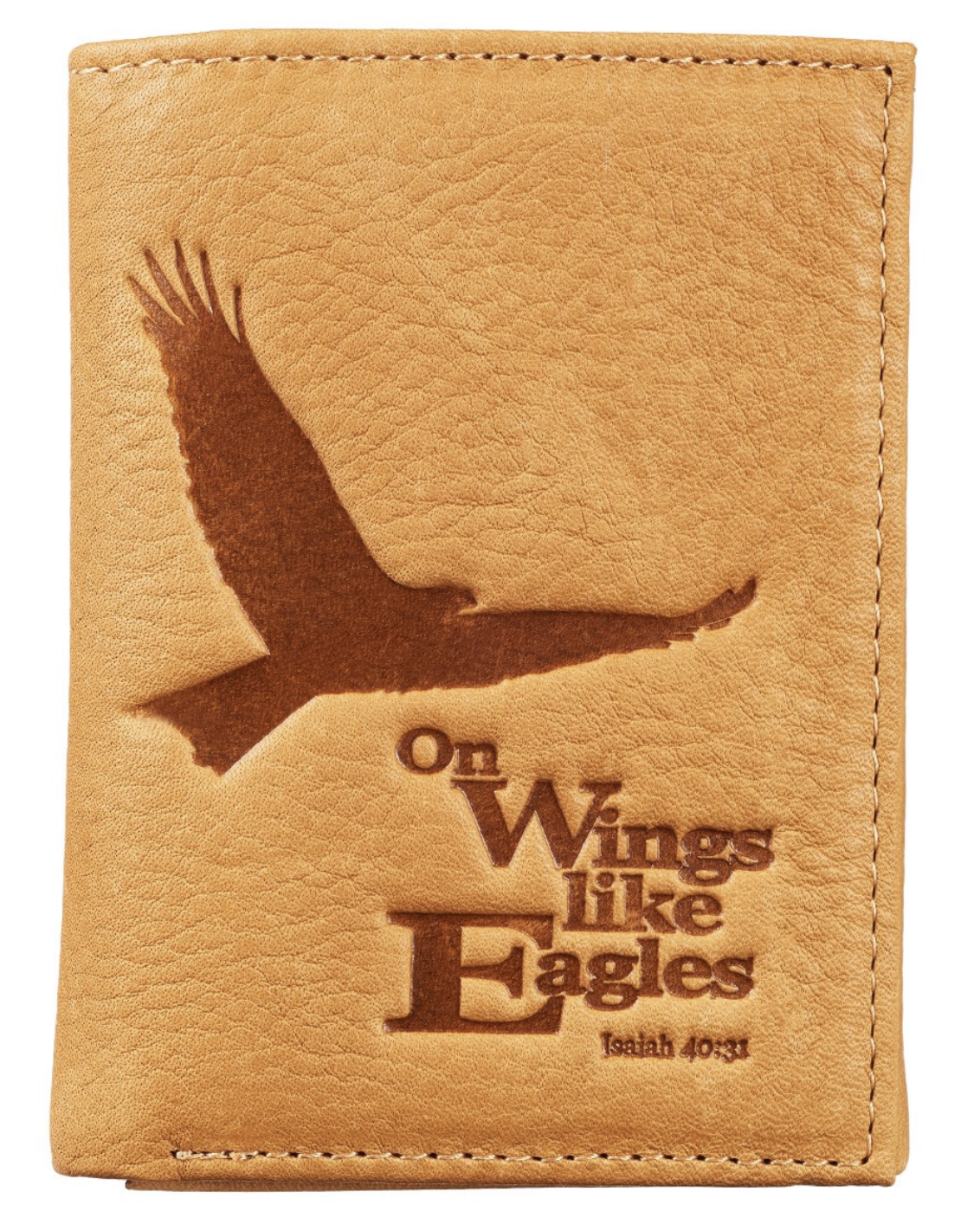 Wings Like Eagles Camel Tan Full Grain Leather Trifold Wallet