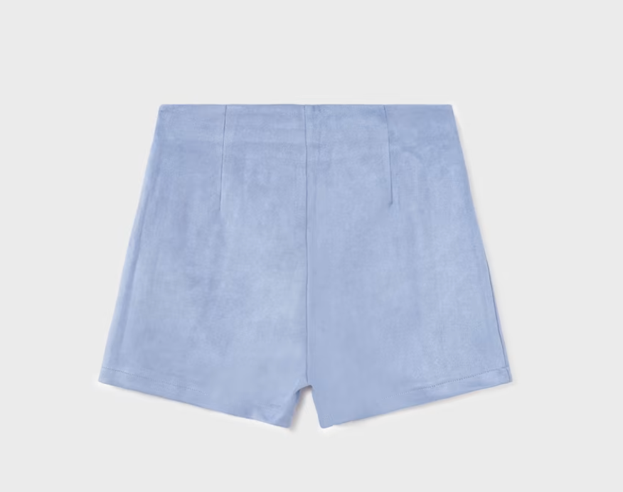 Blue Suede Shorts w/Button Pocket Detail