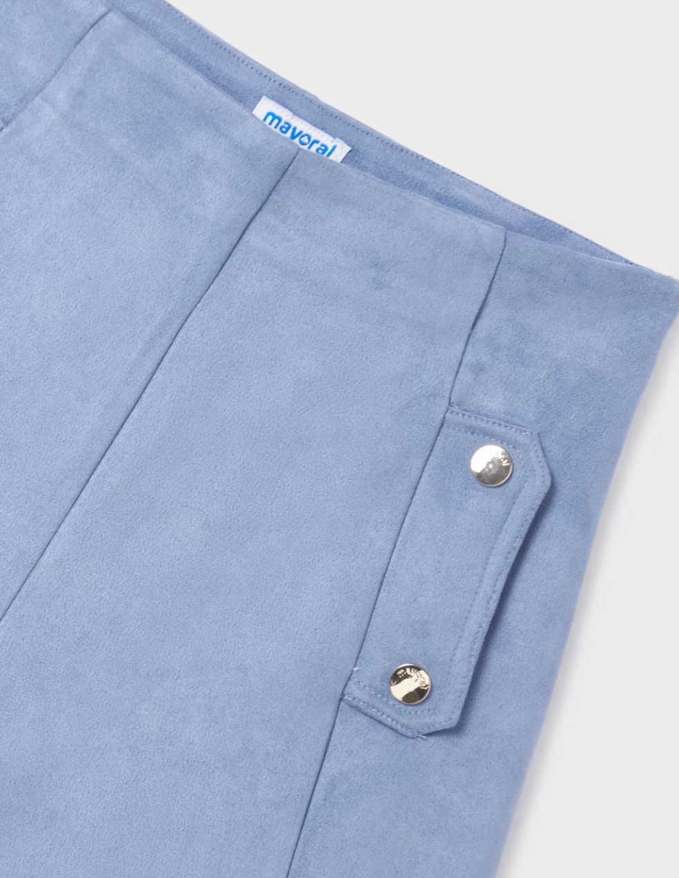 Blue Suede Shorts w/Button Pocket Detail