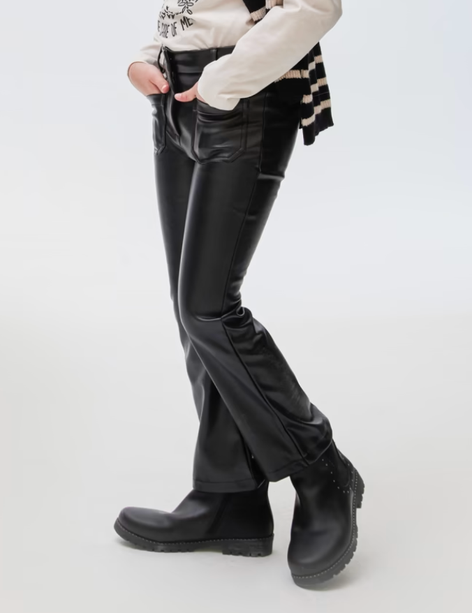 Girls Black Pleather Flare Pant