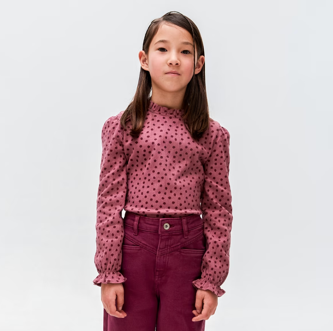 Plum Polka Dotted Long Sleeve Shirt