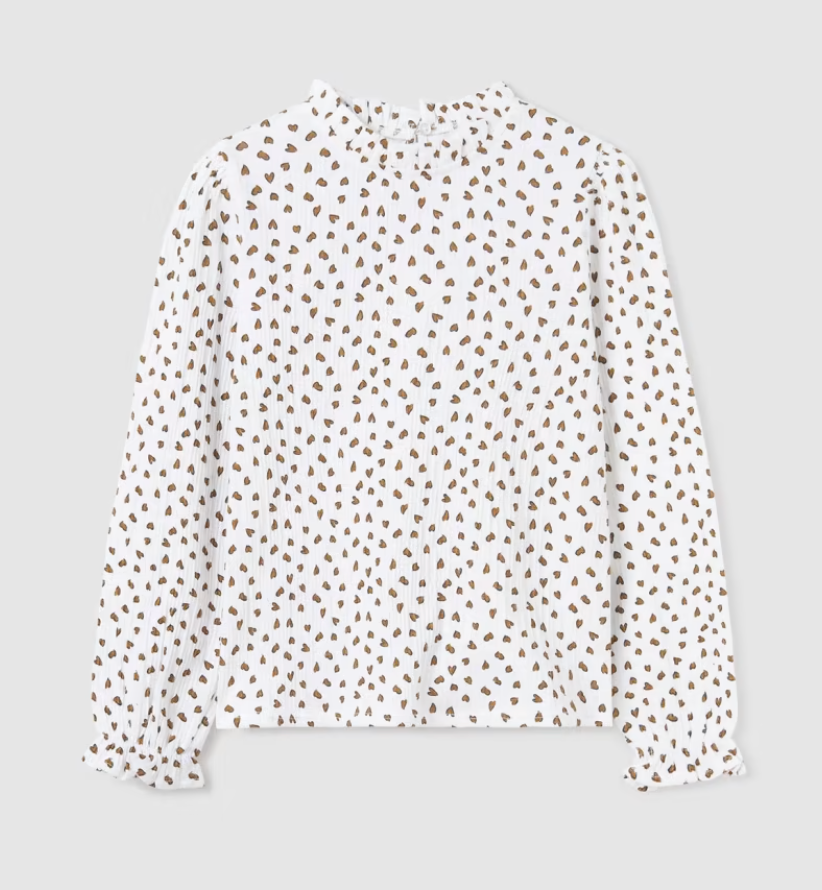 Off White Brown Hearts Blouse