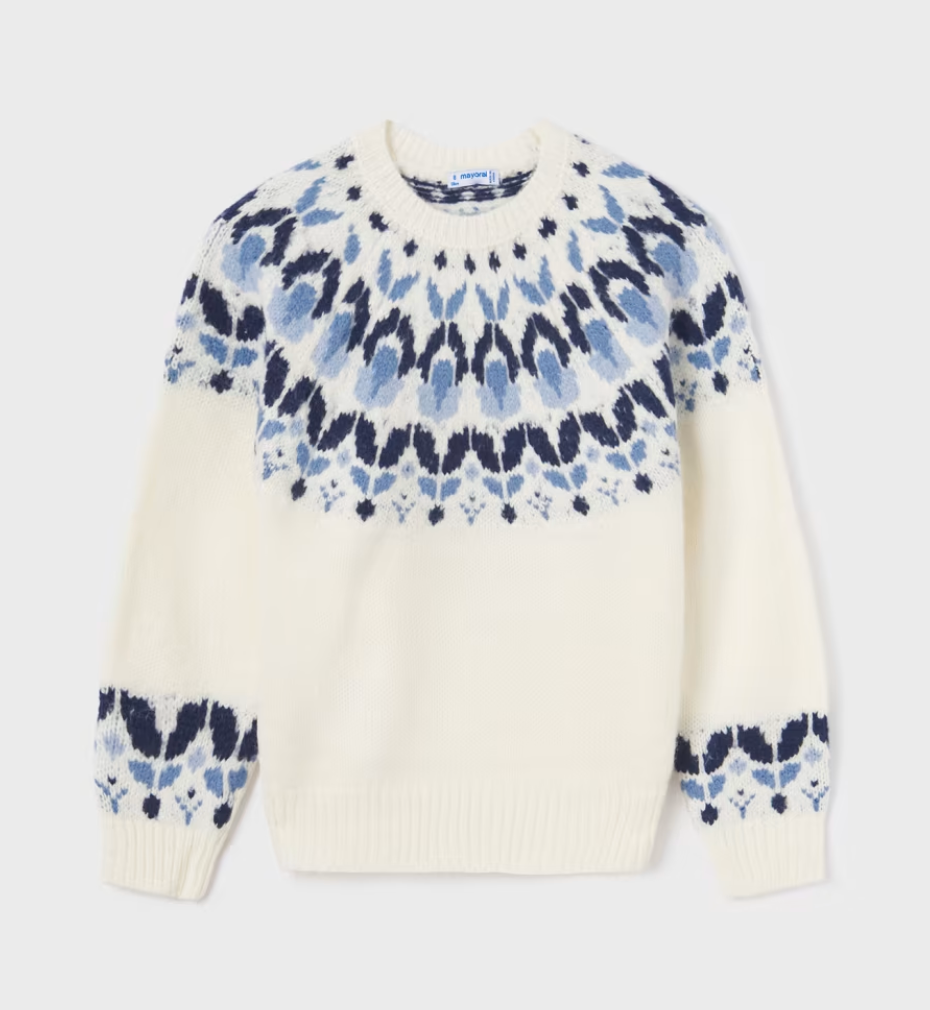 Bone Jacquard Knit Sweater