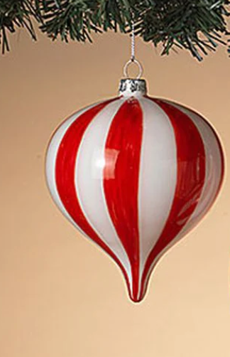 Red & White Stripe Glass Ornament