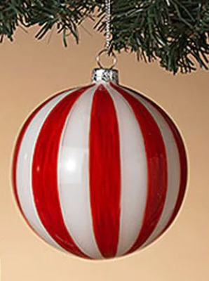 Red & White Stripe Glass Ornament