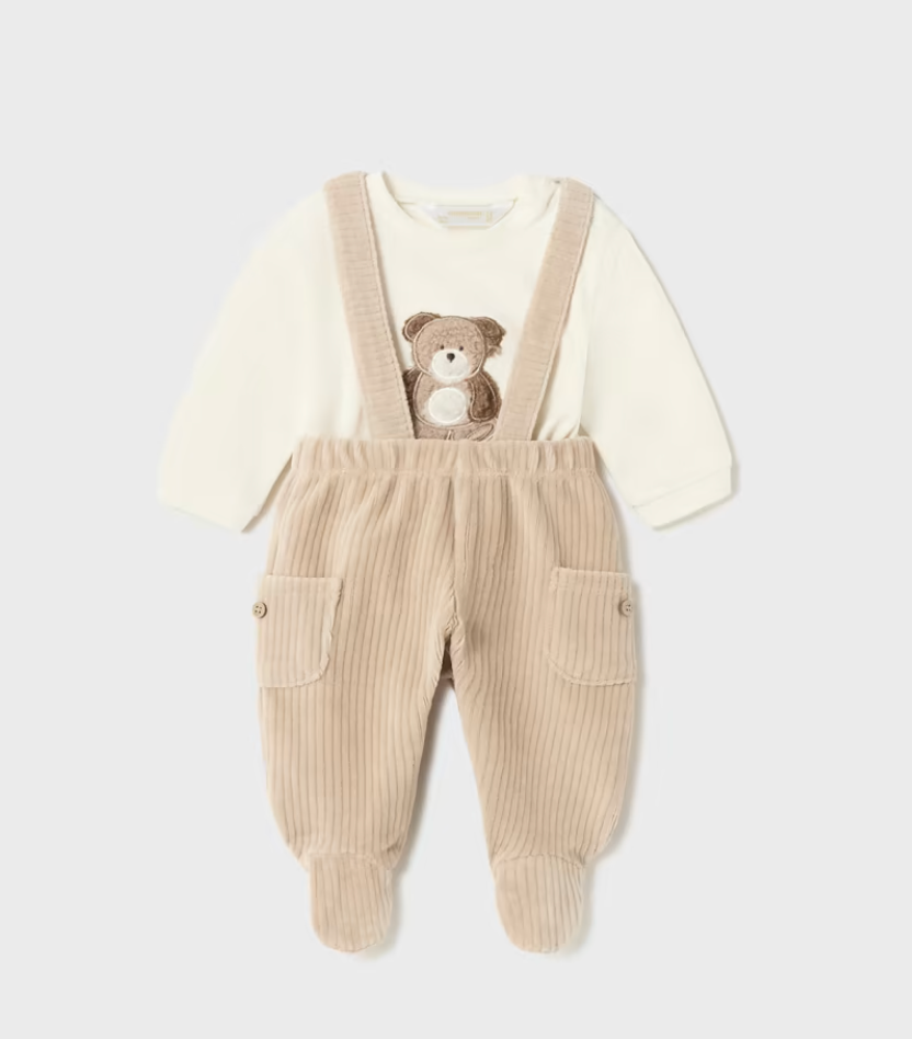 Teddy Bear Overall Footie Set