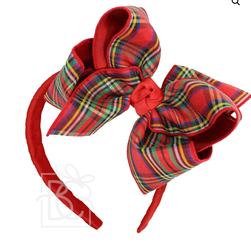 Red Headband w/ 5.5" Plaid Bow