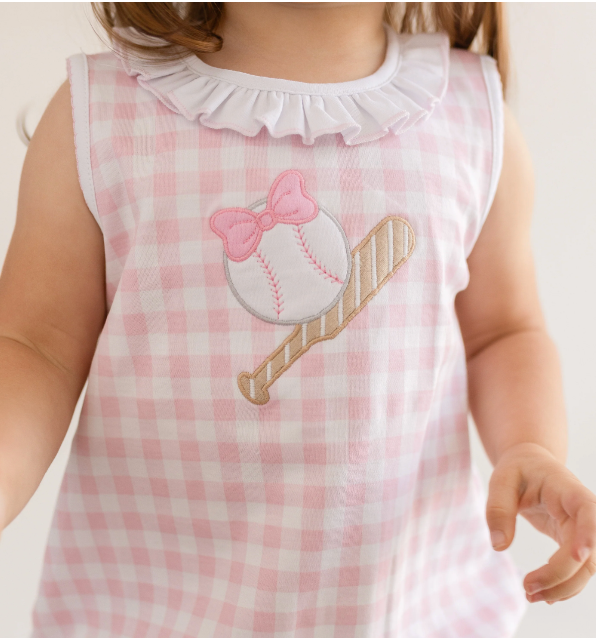 Batter Up Applique Ruffle Sleeveless Bubble Pink