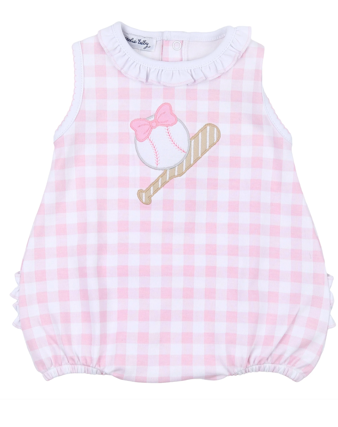 Batter Up Applique Ruffle Sleeveless Bubble Pink