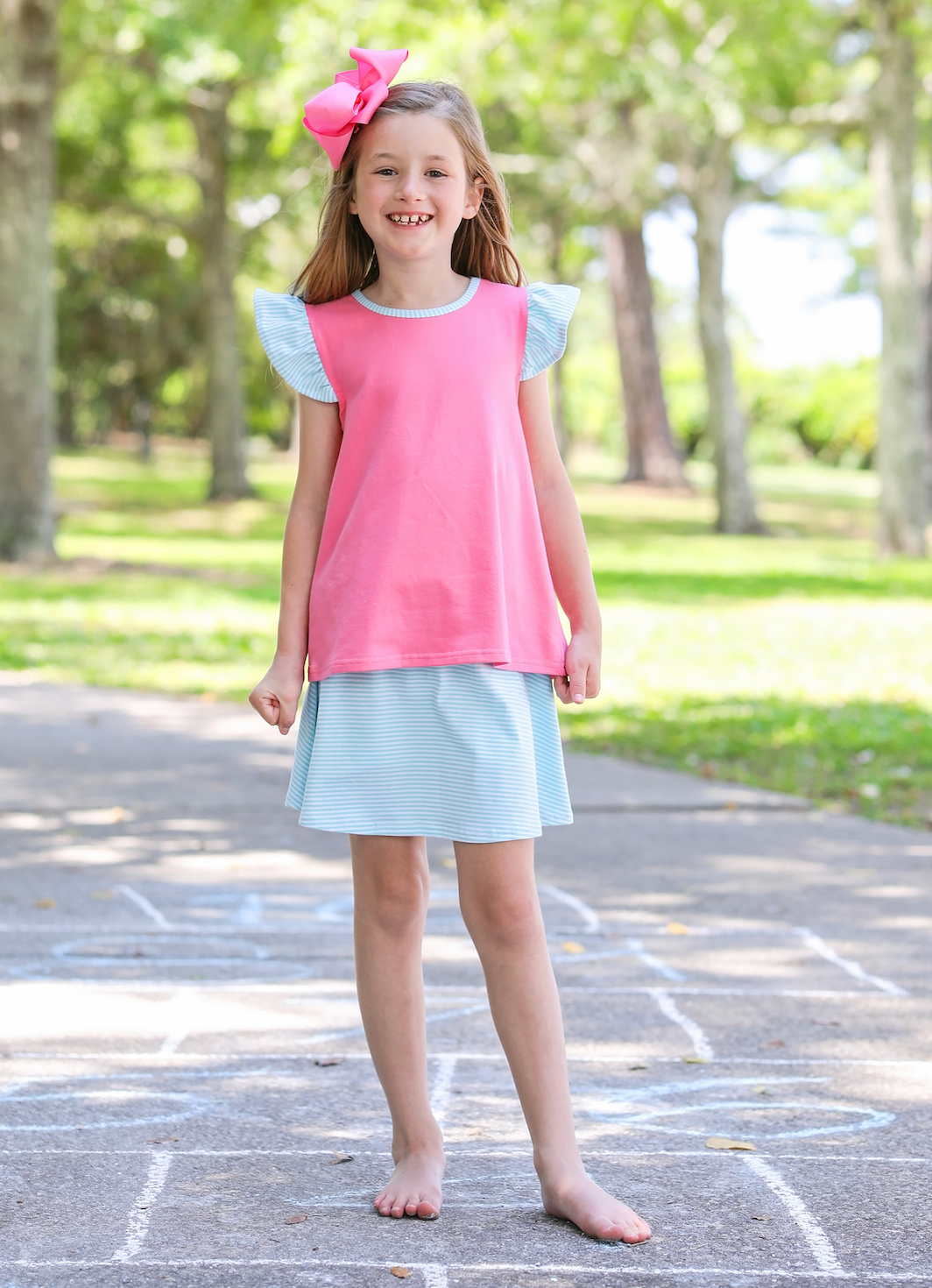 TSK Vivian Flutter Top/Suzy Skort Aqua & Pink Stripe