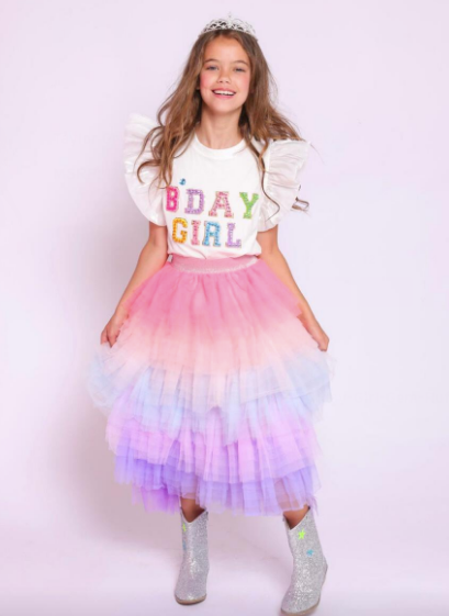 LB Birthday Girl Gem Ruffle Shirt