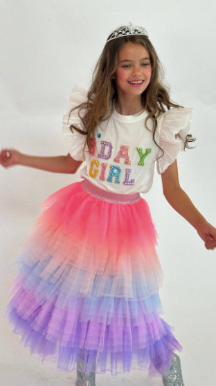 LB Birthday Girl Gem Ruffle Shirt