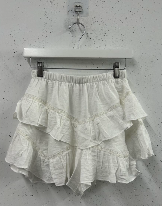 White Double Ruffle Detail Woven Short