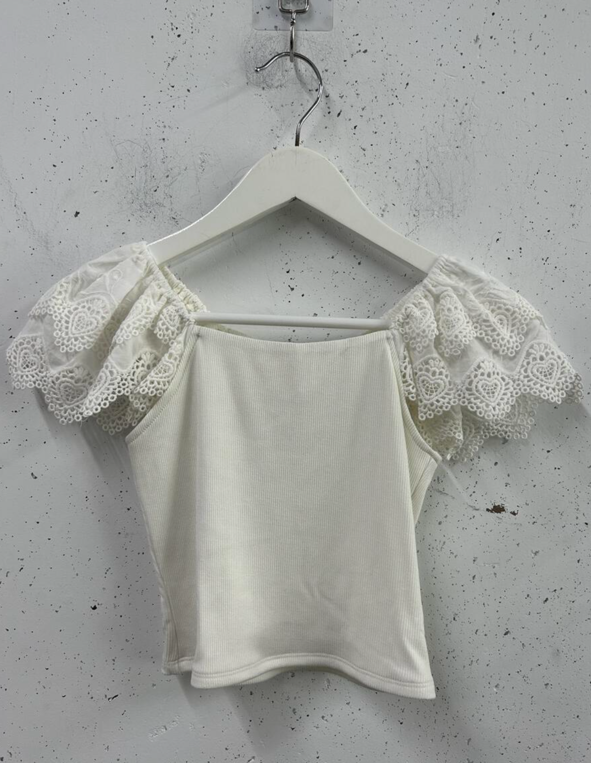 Ivory Ribbed Square Neck W/ Lace Top