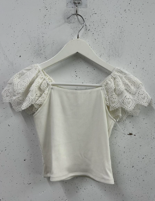 Ivory Ribbed Square Neck W/ Lace Top