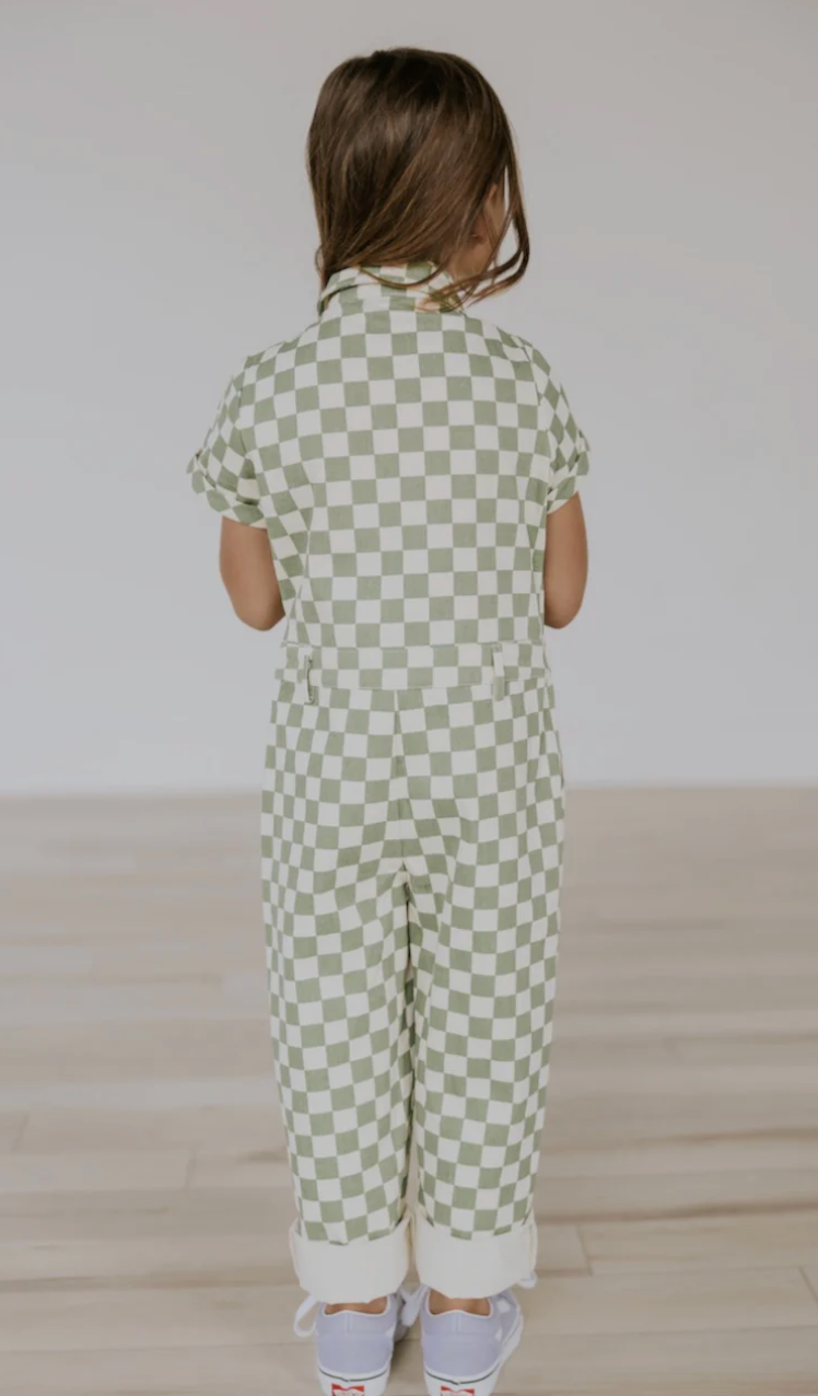 Light Green Mini Far Out Check Jumpsuit