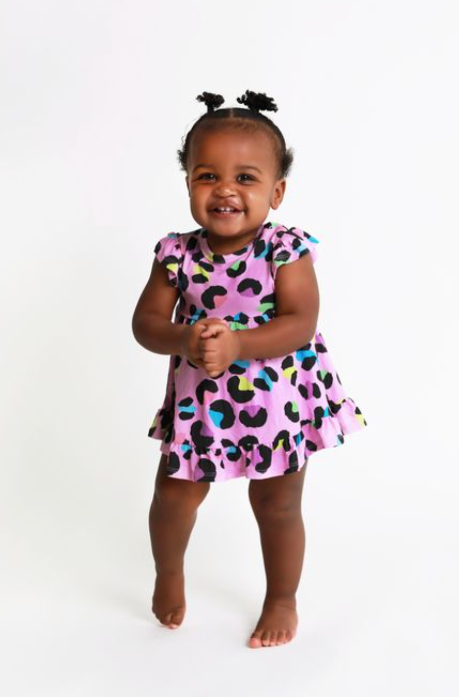 Electric Leopard Ruffled Bodysuit Dress