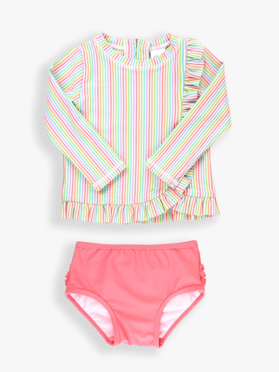 RB Rainbow Seersucker LS RashGuard 2pc Set