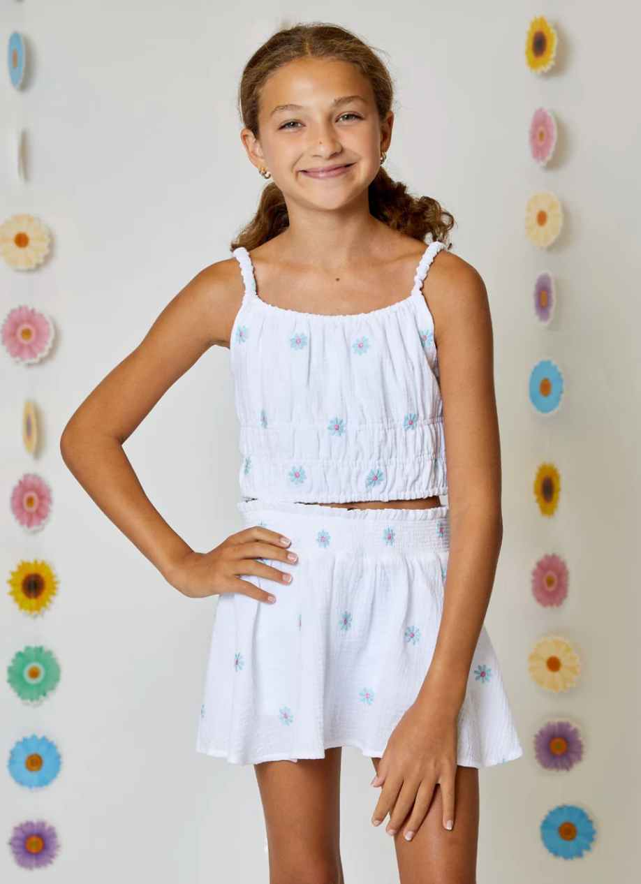 Gauze Tank/Skort Set w/Aqua Flowers