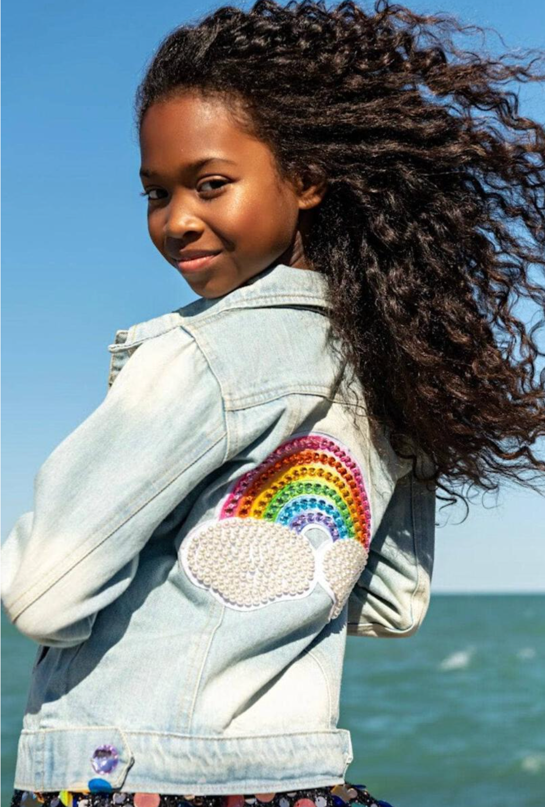 Lola & the Boys Rainbow Pearl Denim Jacket